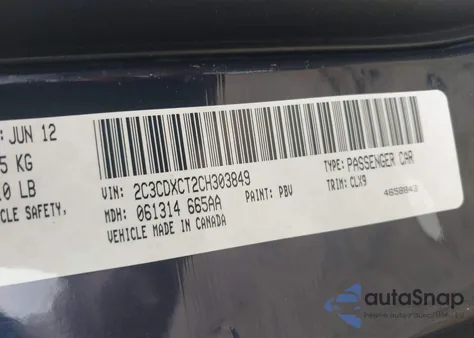 2012 Dodge Charger R/T из США, поврежденный, VIN 2C3CDXCT2CH303849